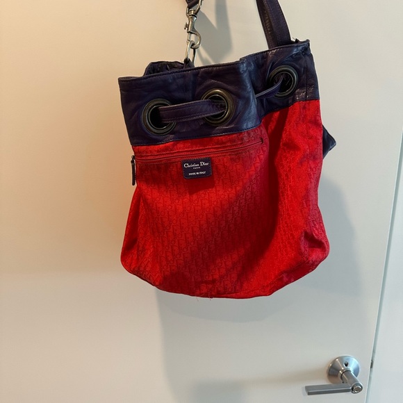 Christian Dior Quilted Purple Purse / Tote Bag in Silk with Red Interior - Picture 7 of 9